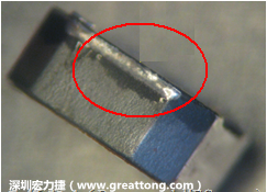 使用錫(Sn)鍍層的電源電感器(Power Inductors)，經(jīng)過推力測(cè)試后，其焊點(diǎn)還保留在零件的端點(diǎn)上，所以推力比較高。
