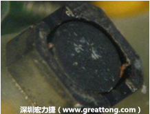 使用銀(Ag)鍍層的電源電感器(Power Inductors)，經(jīng)過推力測(cè)試后，零件端點(diǎn)上已經(jīng)看不到任何鍍層的痕跡了，所以其耐推力就比較小。