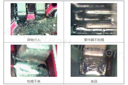 300X顯微鏡主要檢測(cè)這些PCBA加工問(wèn)題：異物介入、零件腳不吃錫、 吃錫不良。
