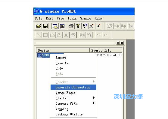 4．右鍵點(diǎn)擊 Serial.EDF 文件，選擇 Generate Schamatics：
