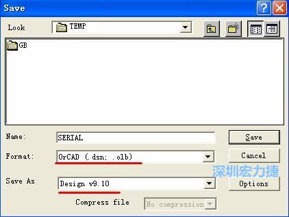 選擇菜單 File－Save As，輸出格式選 ORCAD 9.10。