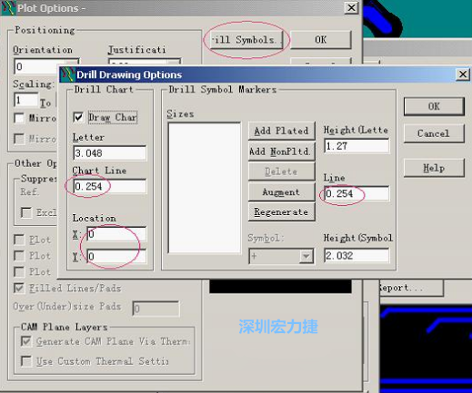 轉孔圖時也需在Customize Document欄點擊Option，在彈出的Plot Options-窗口中選擇Drill Symbols
