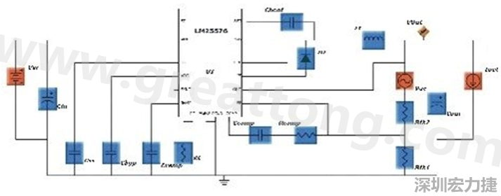 參考圖1的電流通路：把FET在導(dǎo)通狀態(tài)下流經(jīng)的通路標(biāo)記為紅色；把FET在關(guān)斷狀態(tài)下的迴路標(biāo)記為綠色。