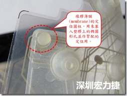 橡膠薄膜(membrane)的定位圓柱，可以用來塞入塑膠上的橢圓形孔洞，最為緊配的定位之用。