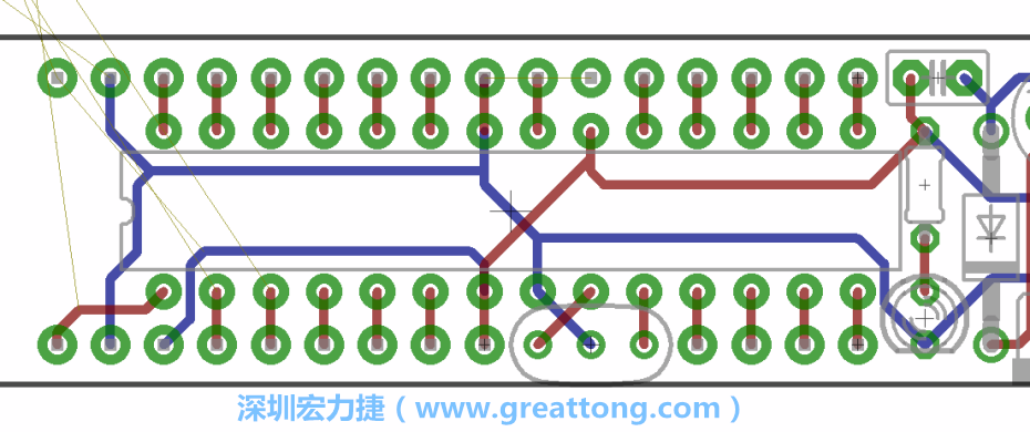 如果可以的話盡量讓接地線保持在電路板的背面，這樣它們就可以在可能范圍內(nèi)和最大的接地面連結(jié)在一起。
