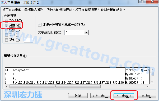 新增一個新的Excel文檔，[資料]匯入[從文字檔]，然后選擇剛產(chǎn)生的BOM (.csv)檔案，并以"分號"作為分隔符號。