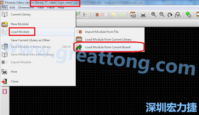 進(jìn)入Module Editor去載入其他Footprint(Module)進(jìn)來， 從目前的Active library (不過要先選取一個(gè)Current library ) 載入Module 或從目前正在編輯的PCB載入Module。